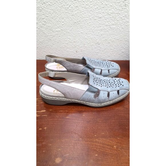 Rieker Women's Light Blue Leather Slingback Grama Core Flats Cutout Design Size - Picture 3 of 8